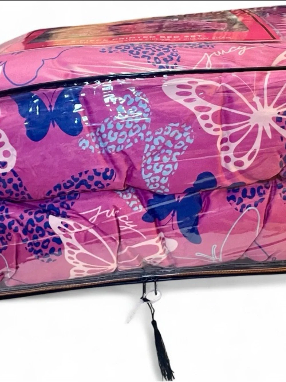 New-Juicy Couture Pink Butterfly Twin 3pc Comforter Set,Butterfly Pillow